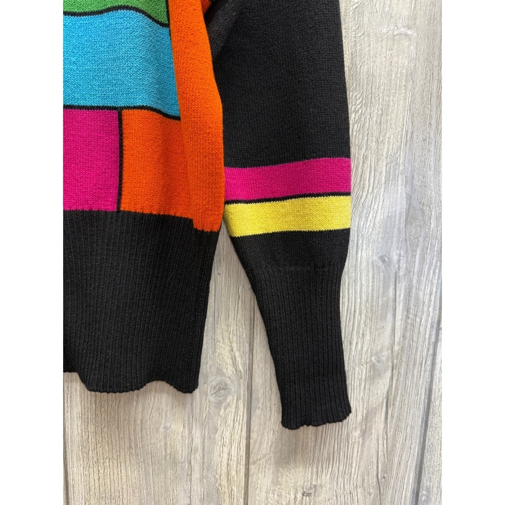 Toula Vintage Colorblock Geometric Zip Up Cardigan Sweater Womens 10 Black Multi - Picture 6 of 13